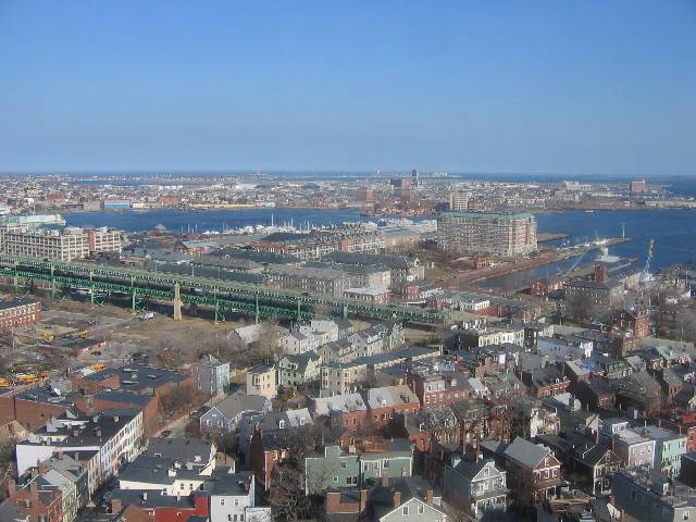 040-Boston-MysticRiver A view of Boston and the Mystic River from the top of the Bunker Hill Monument