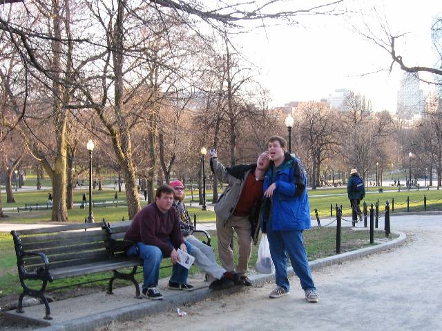 093-BenJohnZachJosh-BostonCommon Ben & John resting, and Zach & Josh being weird